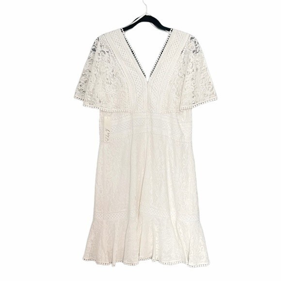 NWT Eliza J Fit & Flare Ivory White Lace Flutter Sleeve Short Dress Size 14 NEW - Picture 3 of 15